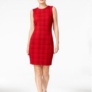 Calvin Klein Red Holiday Plaid Sleeveless Knit Dress